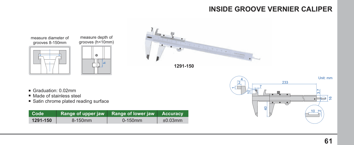 INSIZE Inside Groove Vernier Caliper (1291-150)
