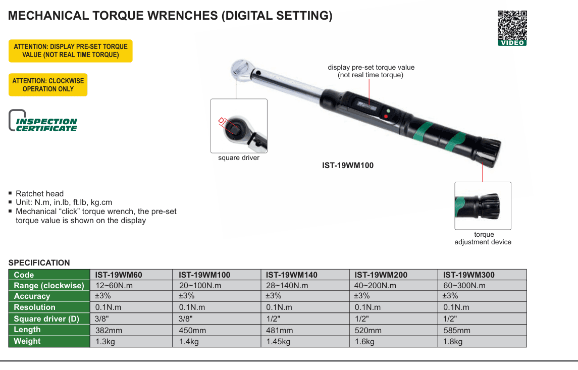 INSIZE Mechanical Torque Wrenches (Digital Setting) (IST-19WM100)