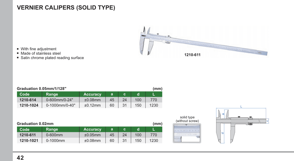 INSIZE Vernier Calipers (Solid Type) (1210-611)