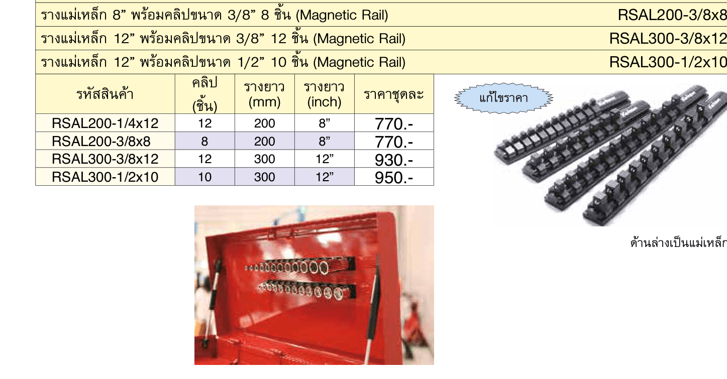รางแม่เหล็ก 8” พร้อมคลิปขนาด 1/4” 12 ชิ้น (Magnetic Rail)