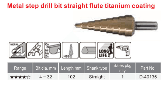 อุปกรณ์เสริม Makita — Metal step drill bit straight flute titanium coating
