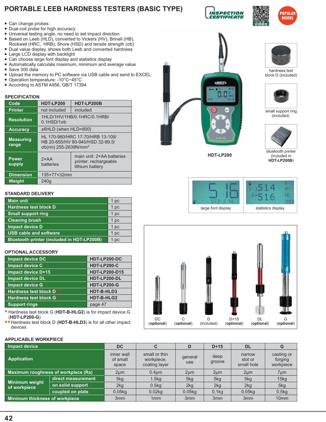 INSIZE Portable Leeb Hardness Testers (Basic Type) (HDT-LP200)