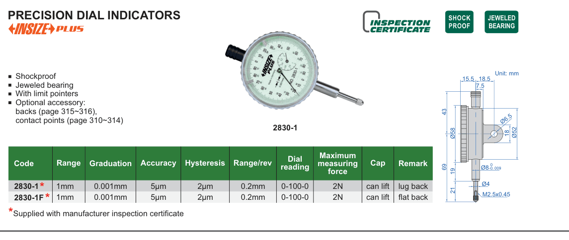 INSIZE Precision Dial Indicators (2830-1)