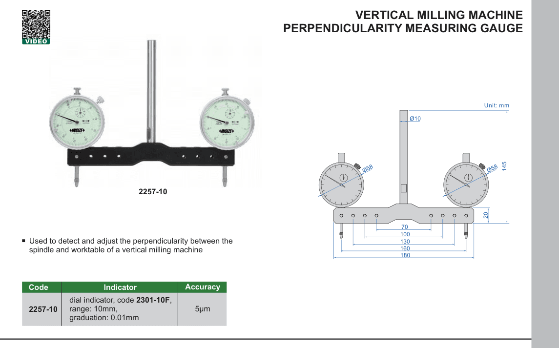 INSIZE Vertical Milling Machine Perpendicularity Measuring Gauge (2257-10)