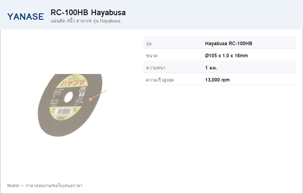 แผ่นตัด 4นิ้ว ยานาเซ่ รุ่น Hayabusa