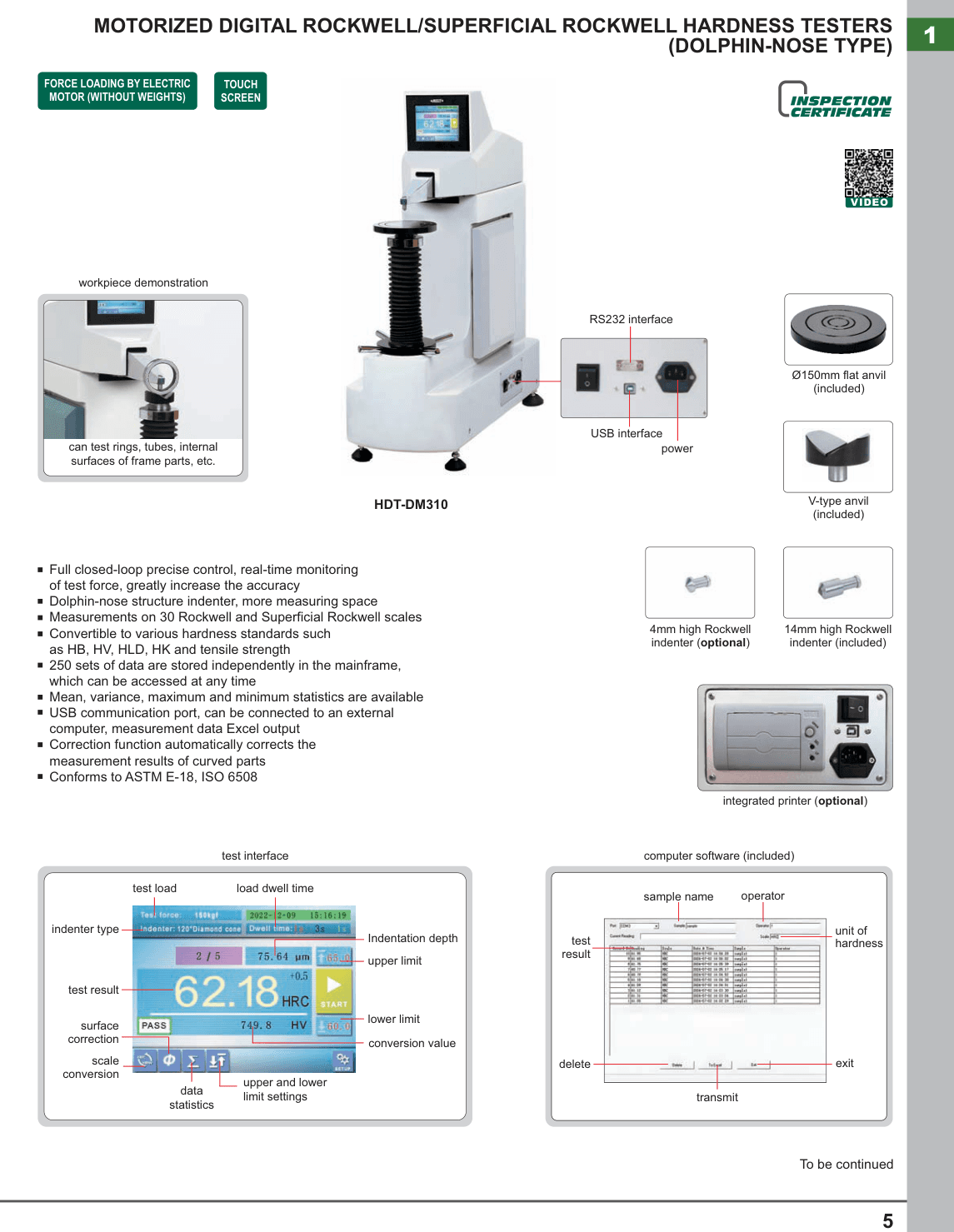 INSIZE Motorized Digital Rockwell/Superficial Rockwell Hardness Testers (Dolphin-Nose Type) (HDT-DM310)