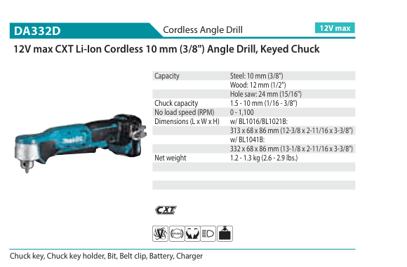 สว่านหักมุมไร้สาย Makita DA332D