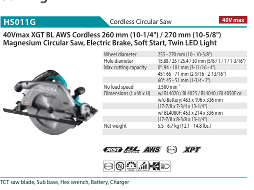 เลื่อยวงเดือนไร้สาย Makita HS011G
