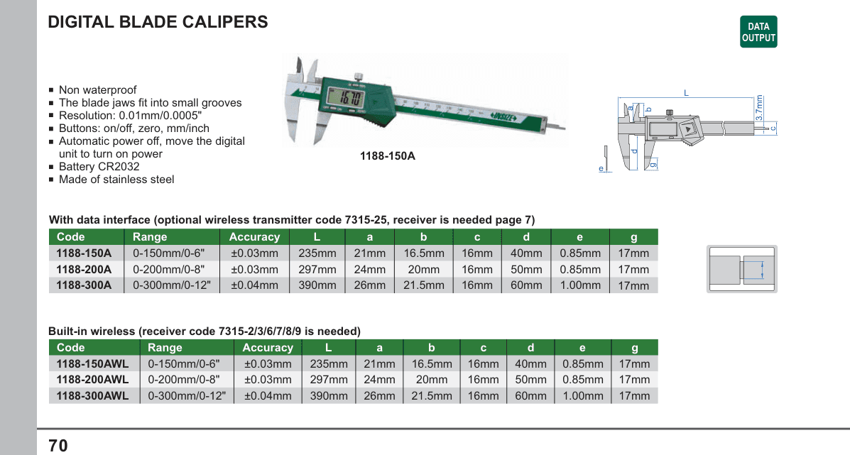 INSIZE Digital Blade Calipers (1188-150A)