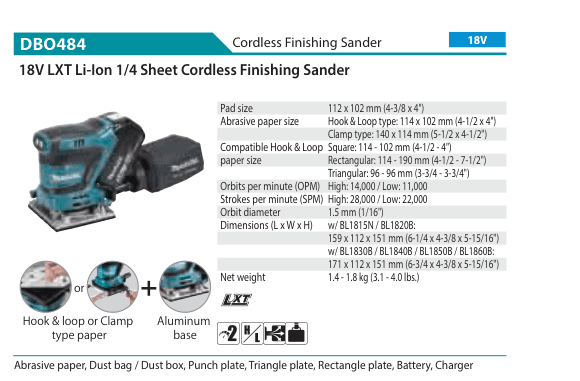 เครื่องขัดกระดาษทรายไร้สาย Makita DBO484