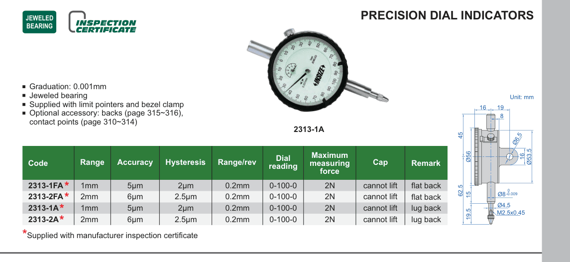 INSIZE Precision Dial Indicators (2313-1A)