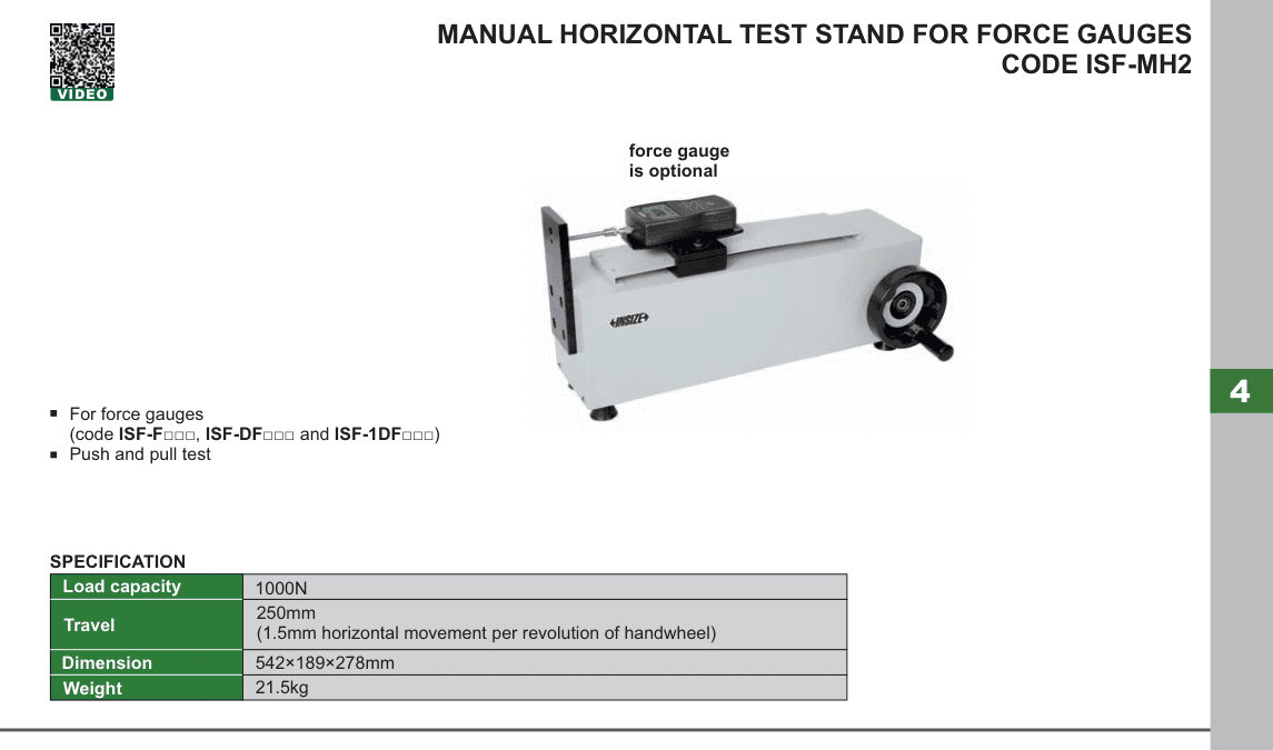 INSIZE Manual Horizontal Test Stand For Force Gauges (ISF-MH2)