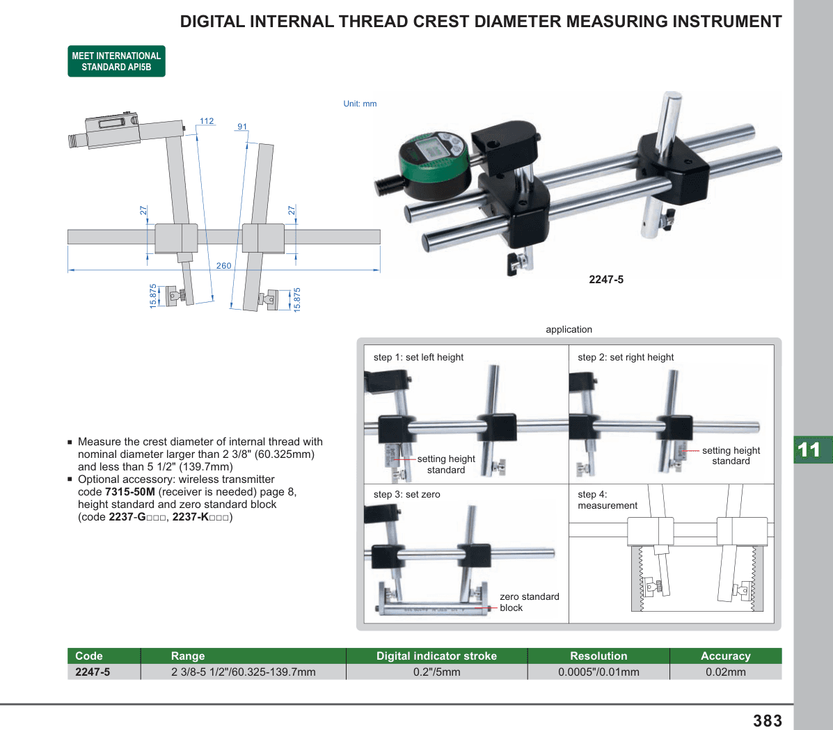 INSIZE Digital Internal Thread Crest Diameter Measuring Instrument (2247-5)