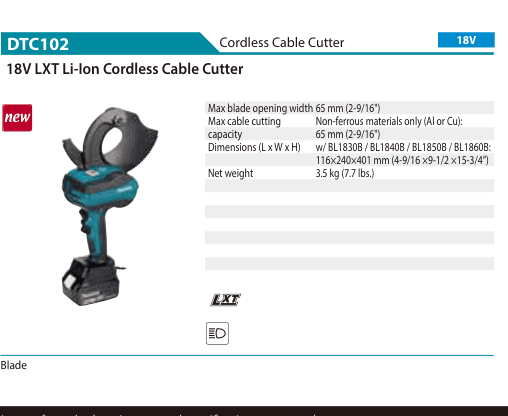 เครื่องตัดสายเคเบิลไร้สาย Makita DTC102