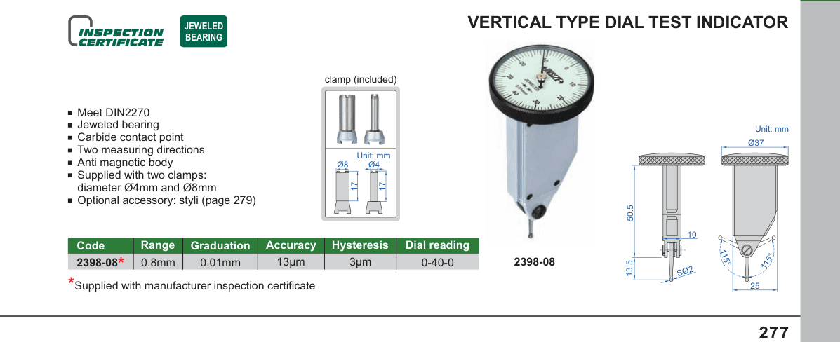 INSIZE Vertical Type Dial Test Indicator (2398-08)