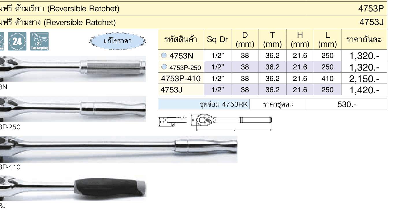 ด้ามฟรี ด้ามเหล็กกลิ้งลาย (Reversible Ratchet)