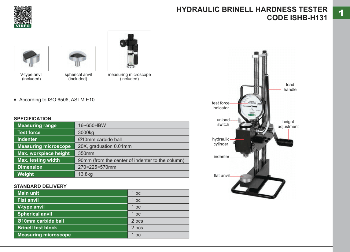 INSIZE Hydraulic Brinell Hardness Tester (ISHB-H131)