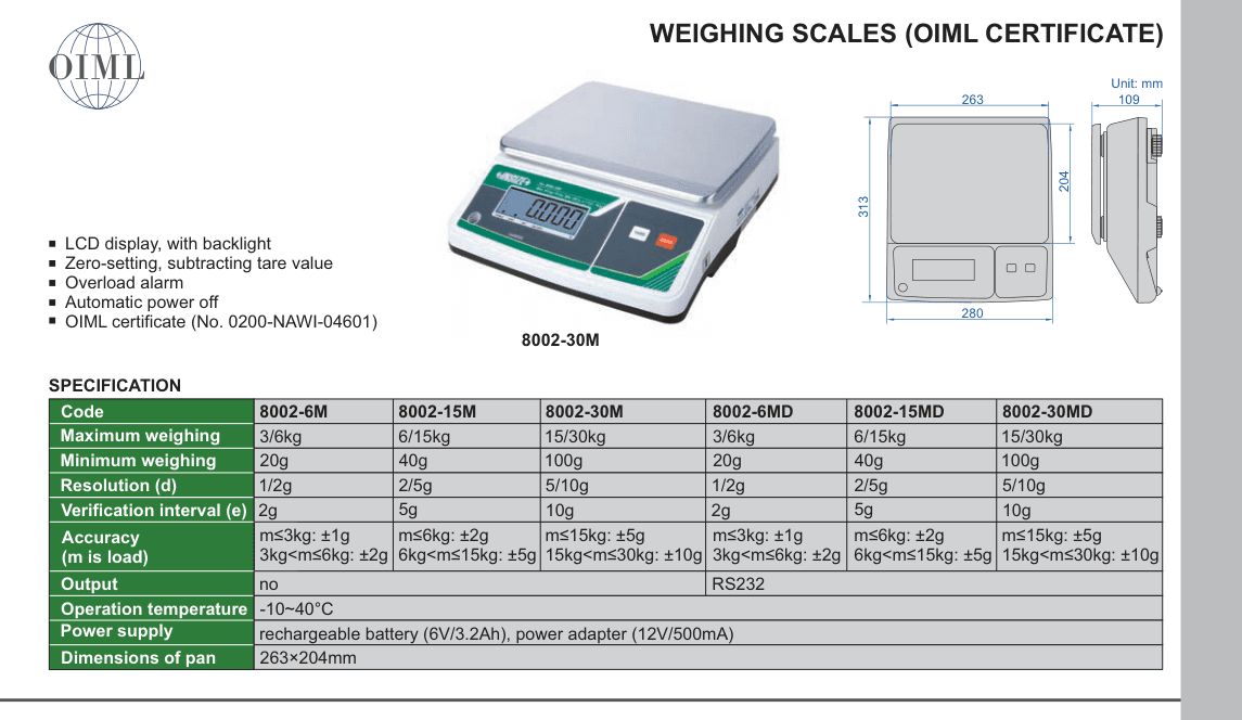INSIZE Weighing Scales (Oiml Certificate) (8002-30M)