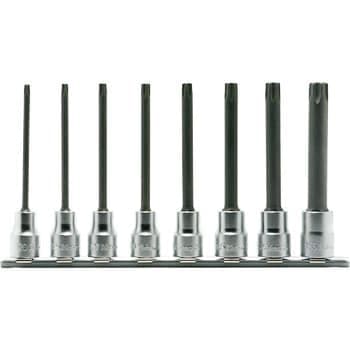 บ๊อกซ์เดือยโผล่ ท๊อกซ์ ขนาด 3/8” ยาว 100mm. ชุด 8 ชิ้น ในรางเหล็ก (Torx Bit Socket Set)