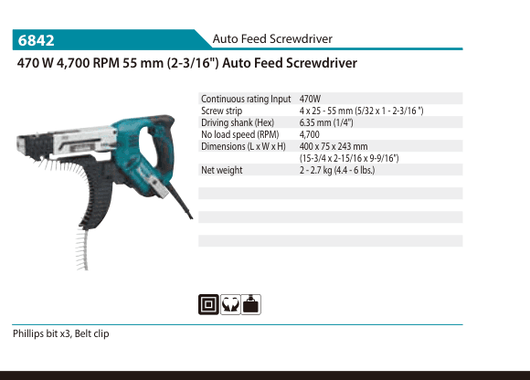 ไขควงป้อนสกรูอัตโนมัติ Makita 6842