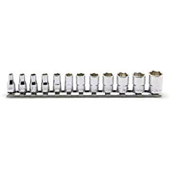 ลูกบ๊อกซ์ สั้น 6P (มิล) ขนาด 1/4” ชุด 12 ชิ้น ในรางเหล็ก (Socket Set on Rail)