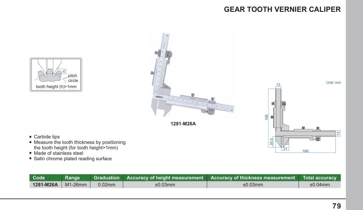 INSIZE Gear Tooth Vernier Caliper (1281-M26A)