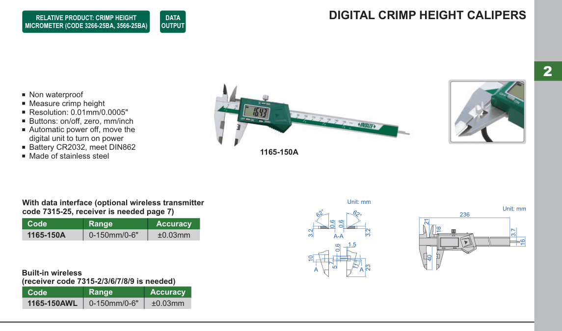 INSIZE Digital Crimp Height Calipers (1165-150A)