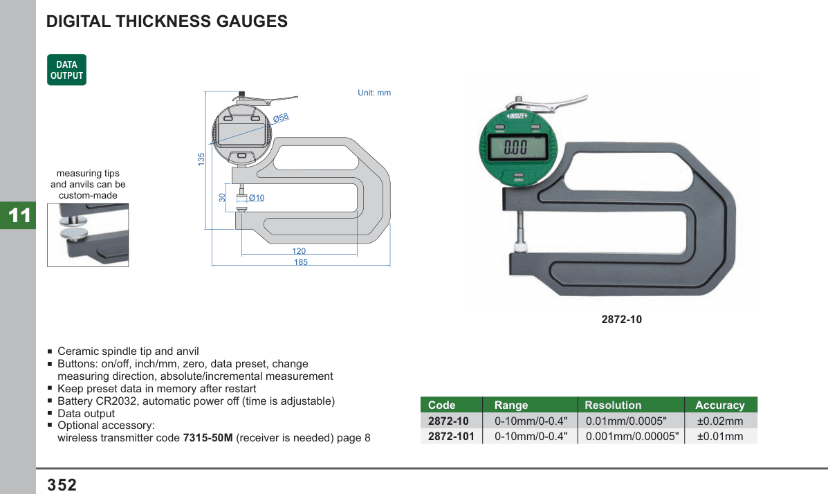 INSIZE Digital Thickness Gauges (2872-10)