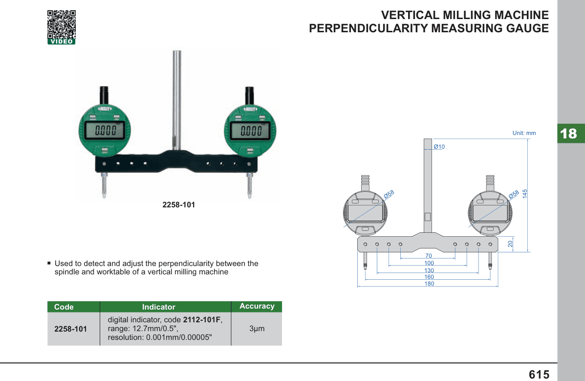 INSIZE Vertical Milling Machine Perpendicularity Measuring Gauge (2258-101)