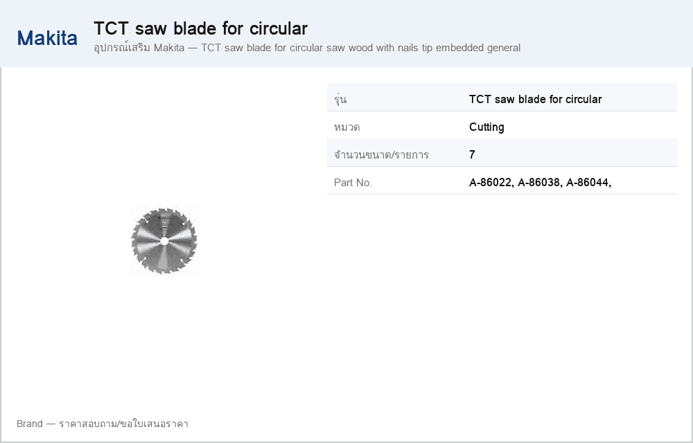 อุปกรณ์เสริม Makita — TCT saw blade for circular saw wood with nails tip embedded general