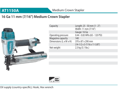 Medium Crown Stapler Makita AT1150A