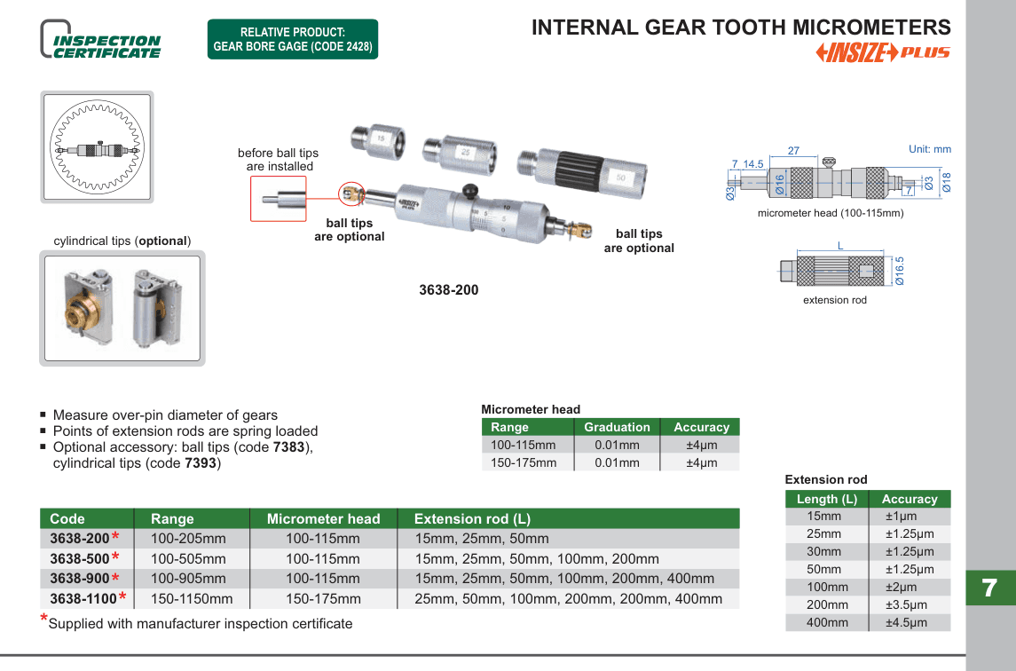 INSIZE Internal Gear Tooth Micrometers (3638-200)