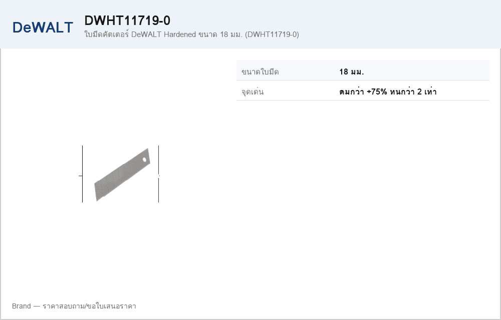 ใบมีดคัตเตอร์ DeWALT Hardened ขนาด 18 มม. (DWHT11719-0)