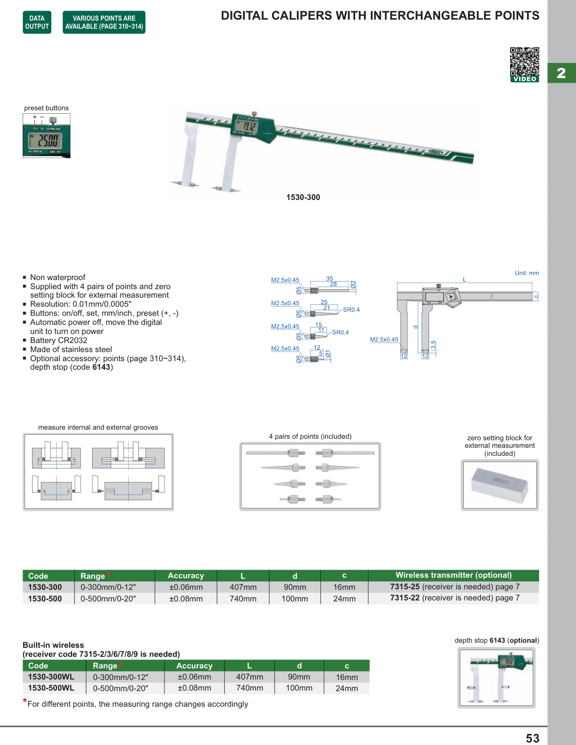 INSIZE Digital Calipers With Interchangeable Points (1530-300)