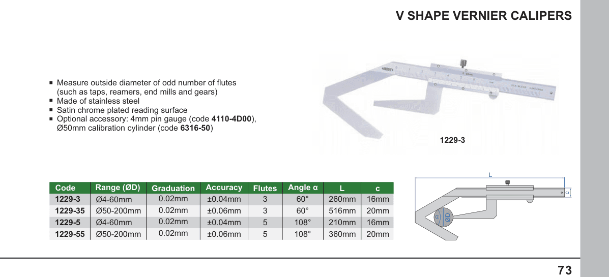 INSIZE V Shape Vernier Calipers (1229-3)