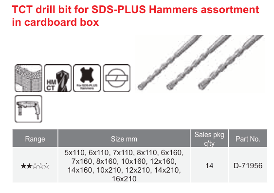 อุปกรณ์เสริม Makita — TCT drill bit for SDS-PLUS Hammers assortment in cardboard box