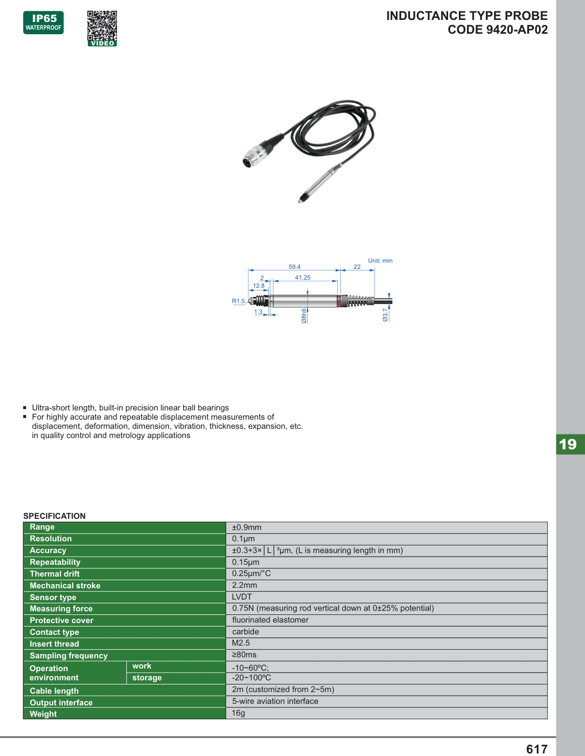 INSIZE Inductance Type Probe (9420-AP02)