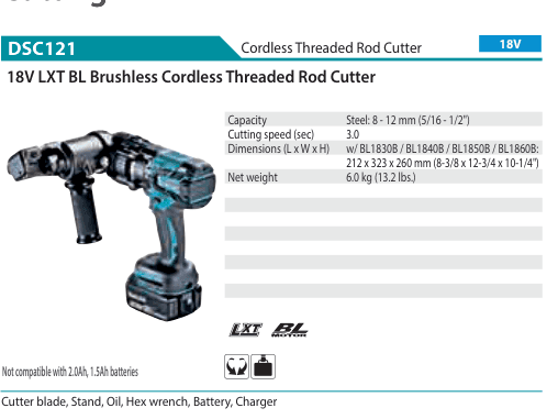 เครื่องตัดสตัดเกลียวไร้สาย Makita DSC121