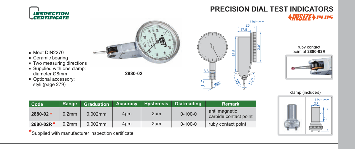 INSIZE Precision Dial Test Indicators (2880-02)