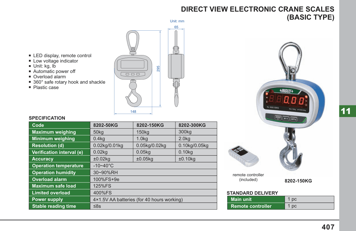 INSIZE Direct View Electronic Crane Scales (Basic Type) (8202-150KG)