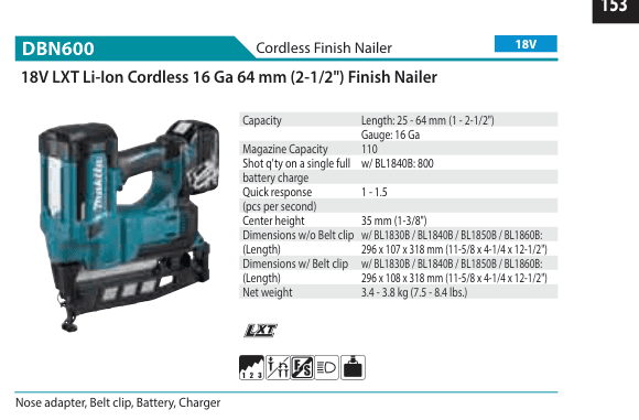 Cordless Finish Nailer Makita DBN600