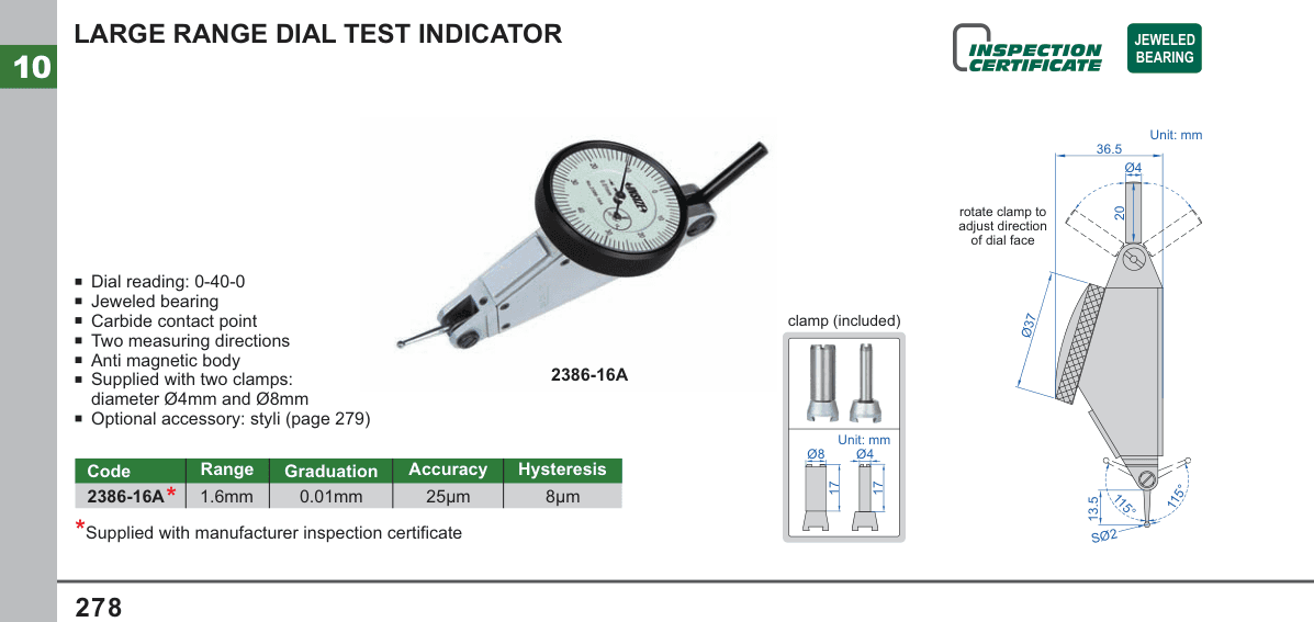 INSIZE Large Range Dial Test Indicator (2386-16A)