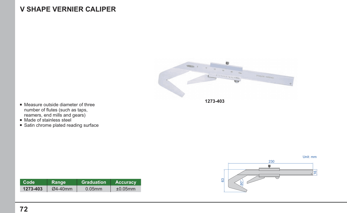 INSIZE V Shape Vernier Caliper (1273-403)