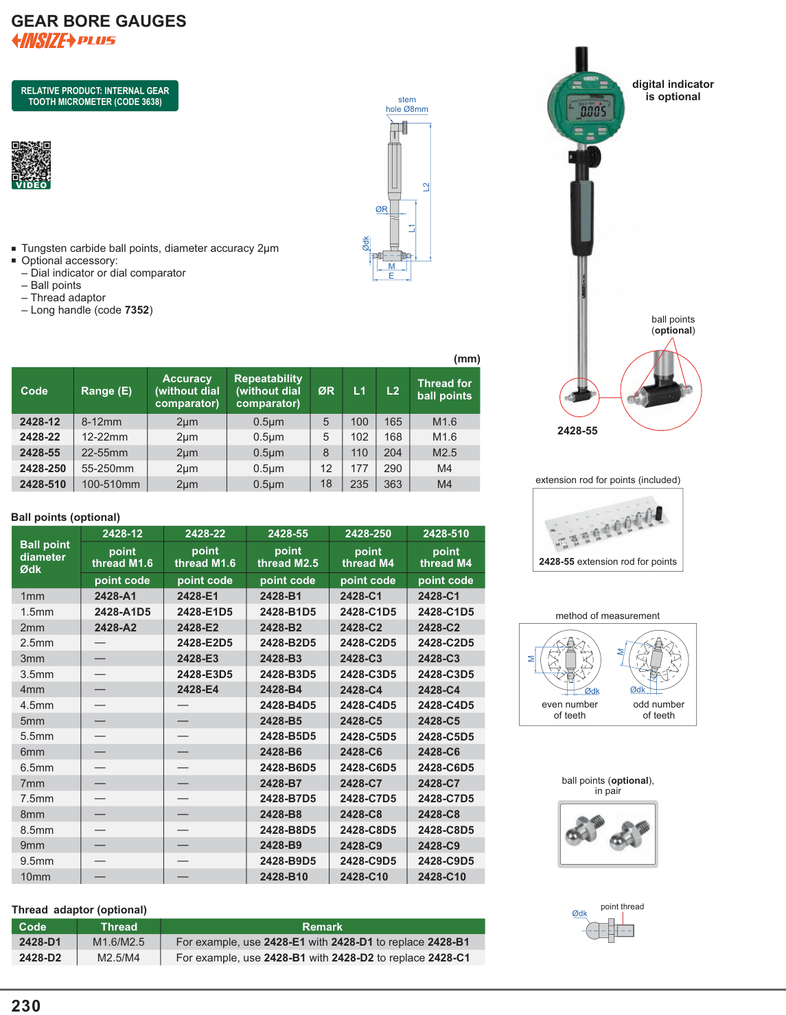 INSIZE Gear Bore Gauges (2428-55)