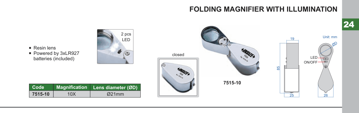 INSIZE Folding Magnifier With Illumination (7515-10)