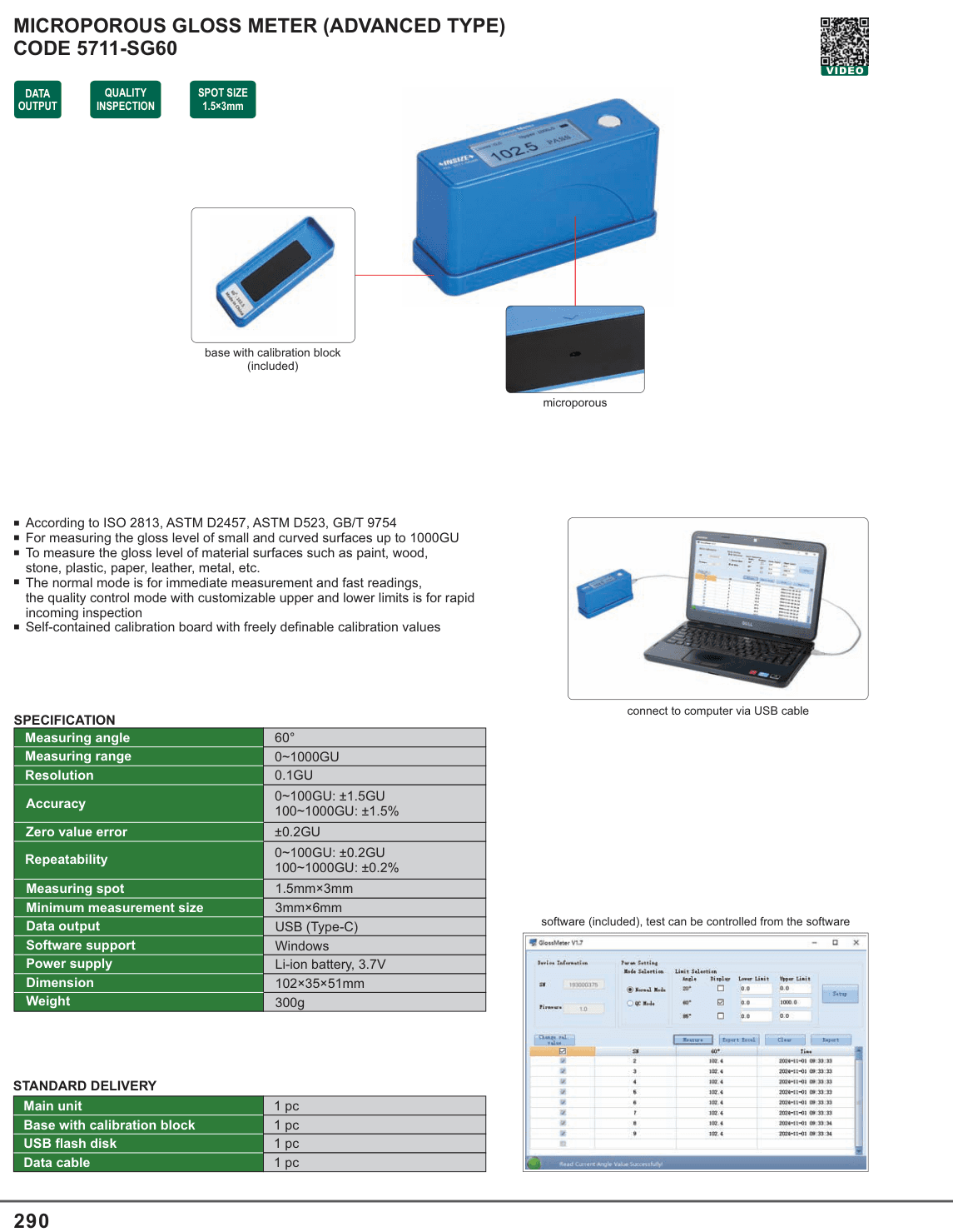INSIZE Microporous Gloss Meter (Advanced Type) (5711-SG60)