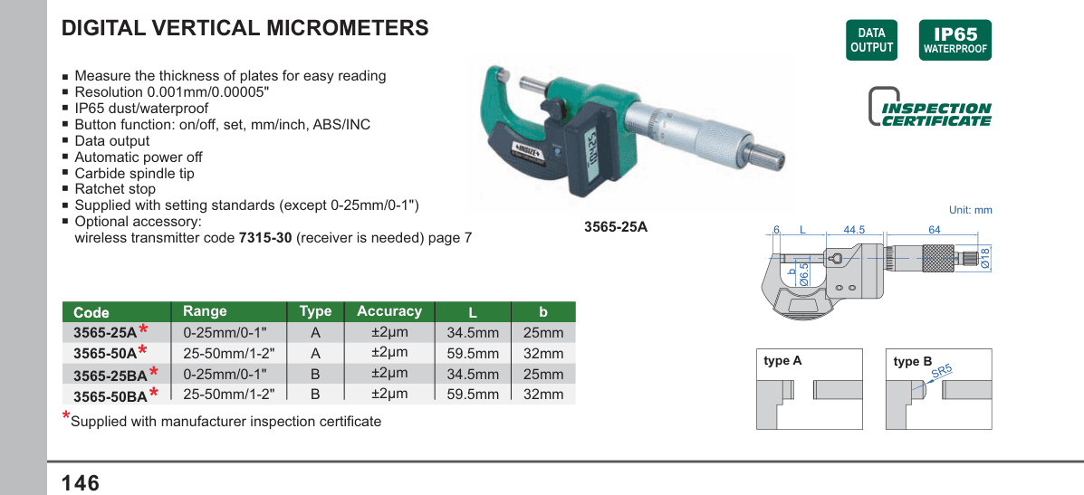 INSIZE Digital Vertical Micrometers (3565-25A)