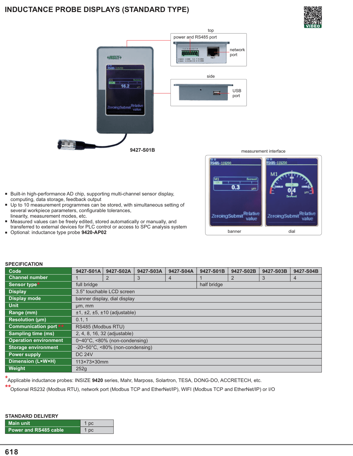 INSIZE Inductance Probe Displays (Standard Type) (9427-S01B)