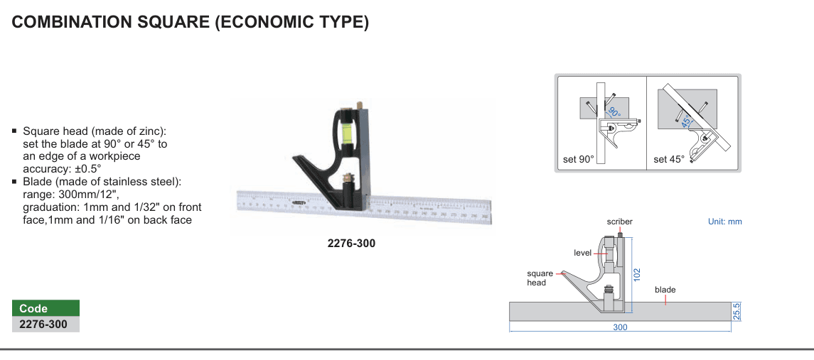 INSIZE Combination Square (Economic Type) (2276-300)