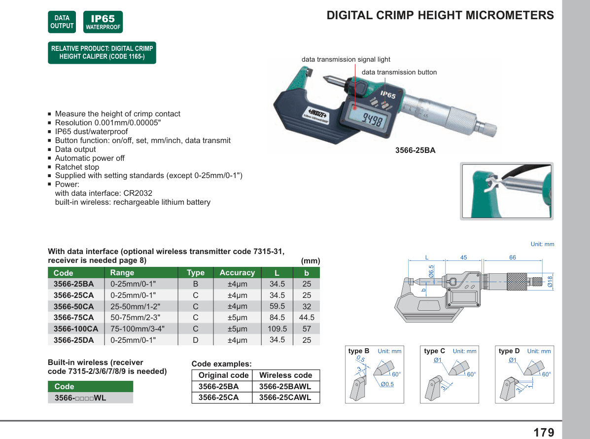 INSIZE Digital Crimp Height Micrometers (3566-25BA)